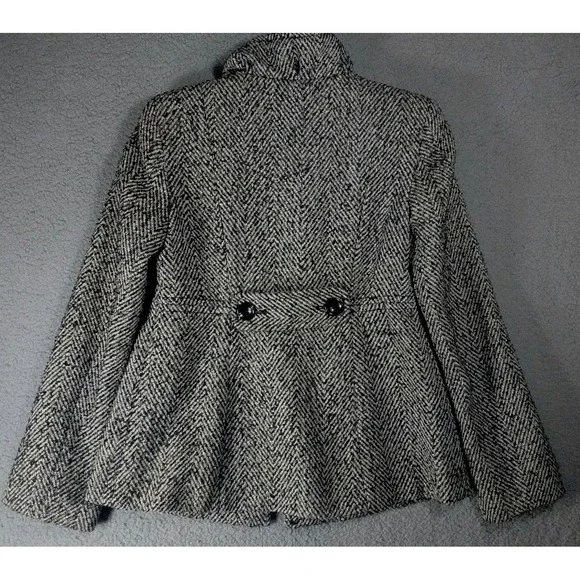 Old Navy Black Tweed Jacket Coat Womens Small Petite Ruffle Collar Heritage - Picture 8 of 12